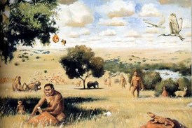 Příslušníci druhu Paranthropus robustus v jihoafrické savaně.