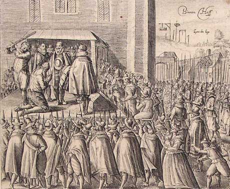 Poprava mečem Johana de Olderbarnevelta roku 1619. 