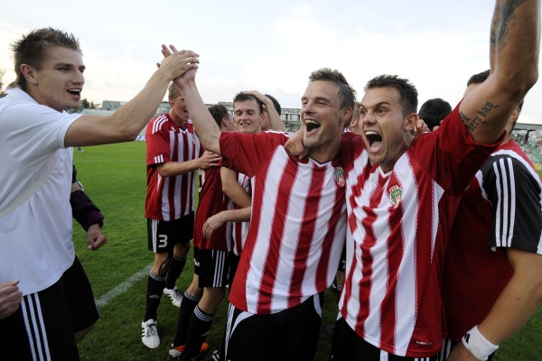 Radost fotbalistů Viktorie Žižkov.