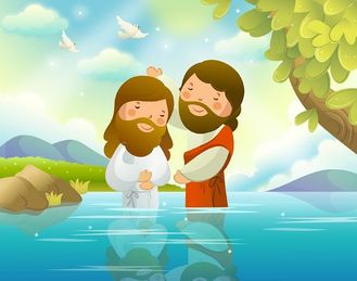 Ježíš a Jan Křtitel. Ilustrace z dětské bible.