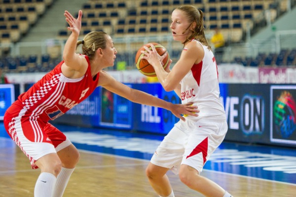 České basketbalistky (v bílém) budou bojovat s Ruskem o finále.