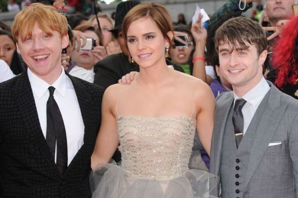 Rupert Grint, Emma Watsonová a Daniel Radcliffe (vpravo).