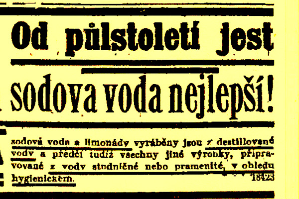 Sodová voda se na konci července 1911 stala nedostatkovým zbožím. Inzerát z léta 1911.