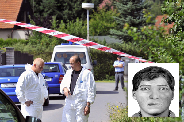 Policejní portrét podezřelého z vraždy a místo činu v Mukařově. Policejní portrét podezřelého z vraždy a místo činu v Mukařově.