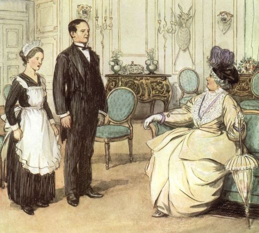 Za staletí se práce sloužících moc nezměnila. Na obrázku butler a služka.