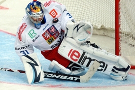 Ondřej Pavelec v národním dresu.