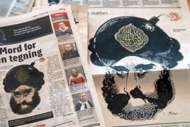 Karikatura proroka Mohameda s turbanem ve tvaru bomby vyvolala u muslimů obrovské pobouření.