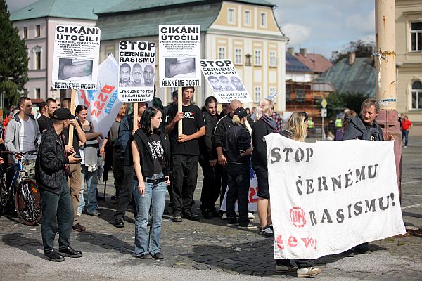 Momentka z demonstrace ve Varnsdorfu.
