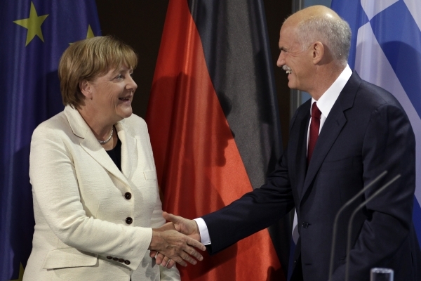 Německá kancléřka Angela Merkelová a řecký premiér Georgios Papandreu.