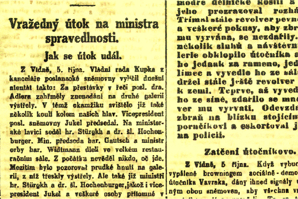 První zprávy o atentátu v českém tisku. 