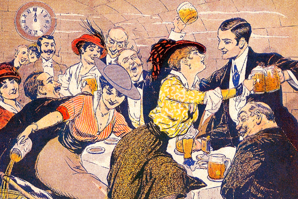 Praha plná opilců a rváčů. Ilustrace z Humoristických listů. 