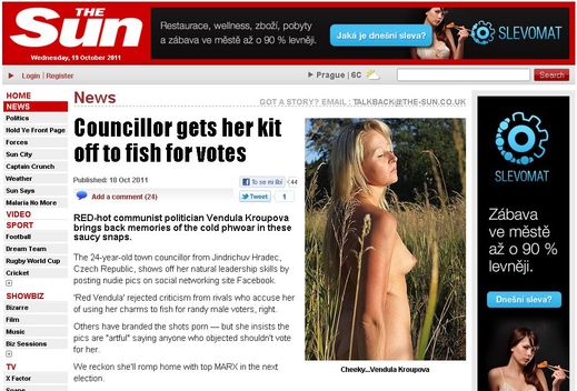 Webové stránky deníku The Sun píší o Vendule Kroupové.