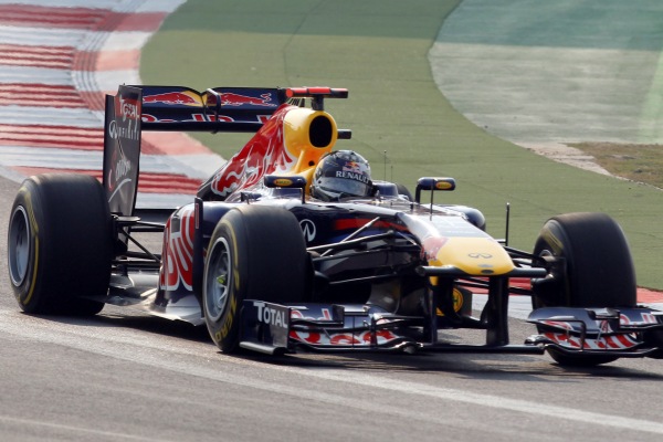 Sebastian Vettel na trati Velké ceny Indie.