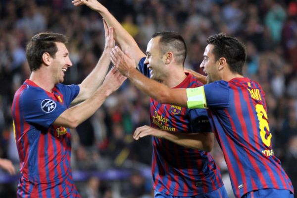 Messi, Iniesta, Xavi - útočná esa Barcelony.