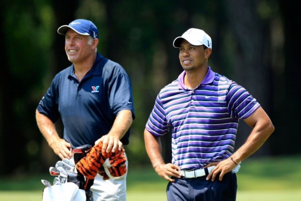Tiger Woods (vpravo) a jeho bývalý caddie Steve Williams.