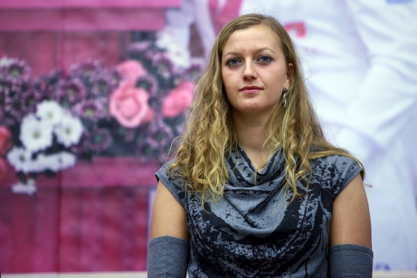 Petra Kvitová na tiskové konferenci po návratu do Prahy.
