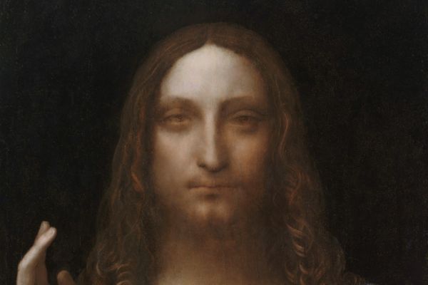 Kristus jako spasitel světa - výřez z obrazu Leonarda da Vinciho.