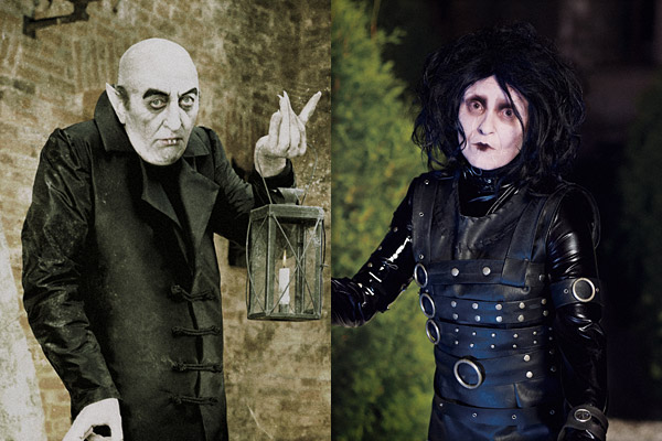 Zleva Bolek Polívka jako Nosferatu a Chantall Poullain jako Střihoruký Edward. 
