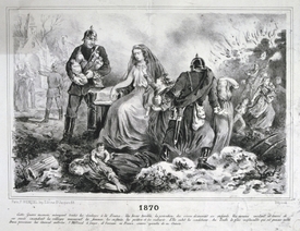 Dobové vyobrazení pruského plundrování Francie během války z let 1870-1871.