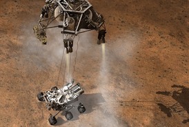 Robota na povrch spustí na lanech přistávací modul vybavený raketovým pohonem.
