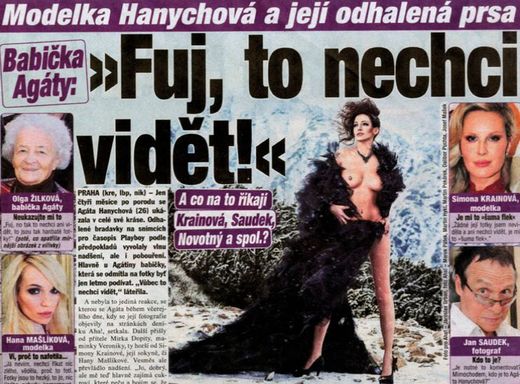 Nahá Agáta Hanychová v dnešním vydání deníku Aha!.