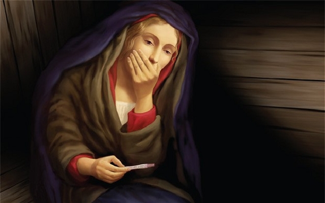 Plakát Panny Marie s těhotenským testem pobouřil křesťany v Aucklandu.