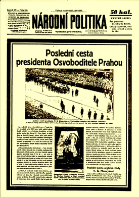 Reportáž Národní politiky z pohřbu T. G. Masaryka.