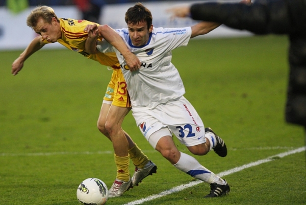 Tomáš Berger (vlevo) v zápase s Libercem.