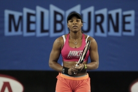 Serena Williamsová při tréninku v Melbourne.