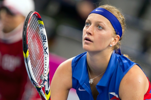 Petra Kvitová při fedcupovém utkání ve Stuttgartu.