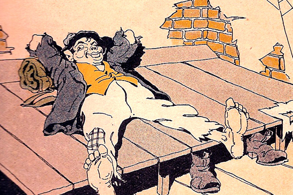 Než strávit mrazivou noc někde ve vybydleném domě, bylo lepší něco ukrást a dostat se na Pankrác. Ilustrační obrázek z Humoristických listů. Než strávit mrazivou noc někde ve vybydleném domě, bylo lepší něco ukrást a dostat se na Pankrác. Ilustrační obrázek z Humoristických listů.