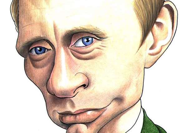 Vladimir Putin - tentokrát jako gauner (karikatura).