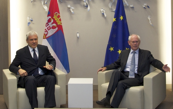 Předseda Evropské rady Herman van Rompuy se srbským prezidentem Borisem Tadičem.