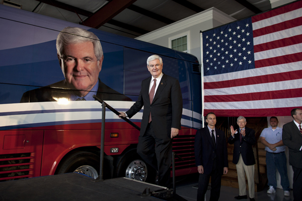 Newt Gingrich na volebním mítinku.