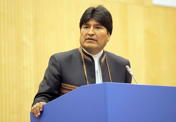 Bolivijský prezident Evo Morales na vídeňské konferenci o kontrole narkotik.