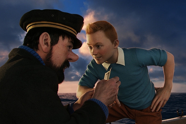 Tintinovým společníkem ve filmu je věčně podnapilý kapitán Haddock.