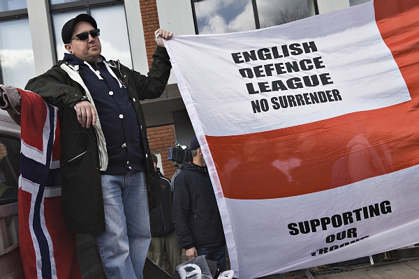 Účastník antiislámské demonstrace, Aarhus, Dánsko, 31. března.