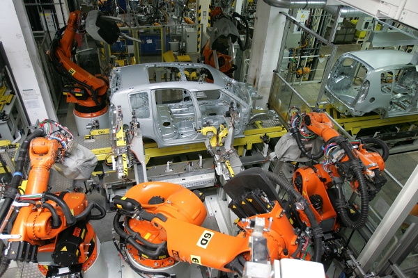 Výroba automobilů ve Škoda Auto.