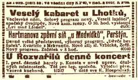 Reklama kabaretu U Lhotků na Václavském náměstí. 