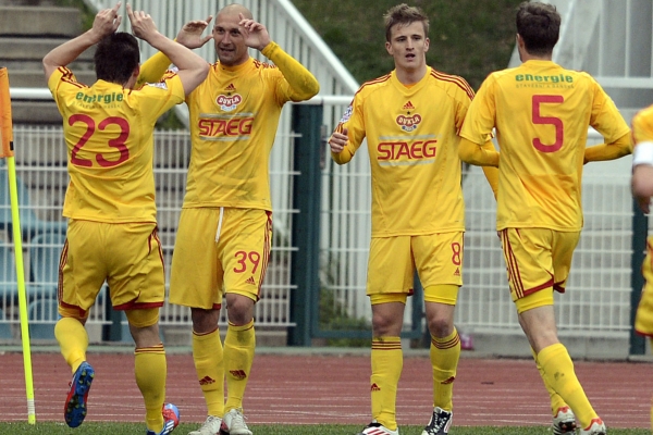 Radost fotbalistů Dukla Praha.