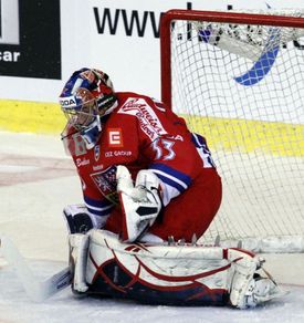 Brankář Jakub Štěpánek.