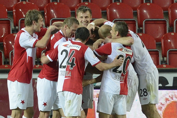 Radost fotbalistů pražské Slavie.