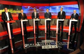 Volební debata ve slovenské televizi. Vlevo Sulík.
