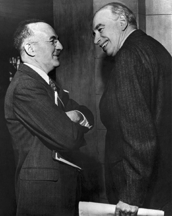 Zakladatelé Mezinárodního měnového fondu Harry Dexter a John Maynard Keynes.