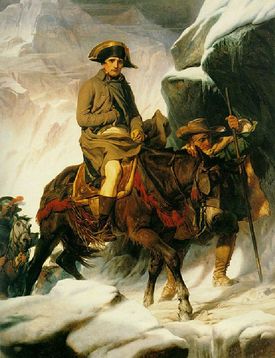 Napoleon při přechodu Alp 1800. Silný v poli, slabý v angličtině.