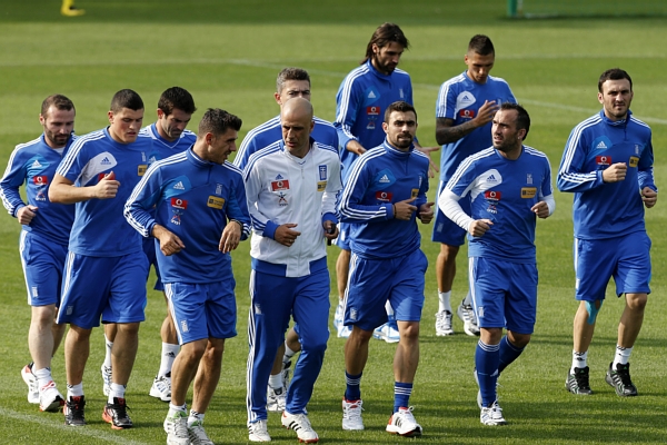 Fotbalisté Řecka na tréninku.