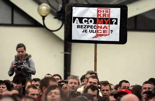 Protiromská demonstrace, která se konala 22. dubna v Břeclavi.