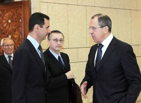 Přátelé -  prozatím. Prezident Asad a ruský min. zahraničí Lavrov. 
