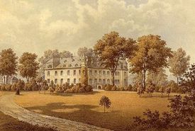 Zámek Gymnich roku 1860, litografie.