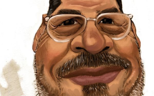 Egyptský prezident Muhammad Mursí (karikatura). Egyptský prezident Muhammad Mursí (karikatura).
